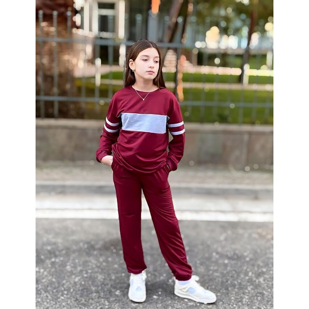 Girls' Clothing Sets Sweatsuits Long Sleeve Color Block Pullover Sweatshirts and - Picture 5 of 8